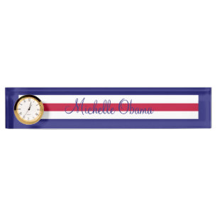 Porte-nom Géométrique bleu blanc rouge d'horloge acrylique