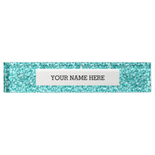Porte-nom Girly, parties scintillantes bleues d'Aqua