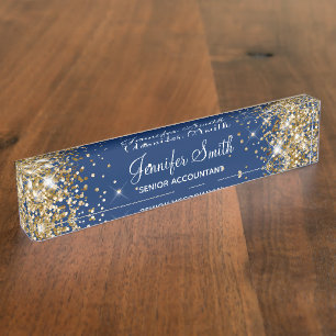 Porte-nom Girly Sparkly Parties scintillant or bleu marine