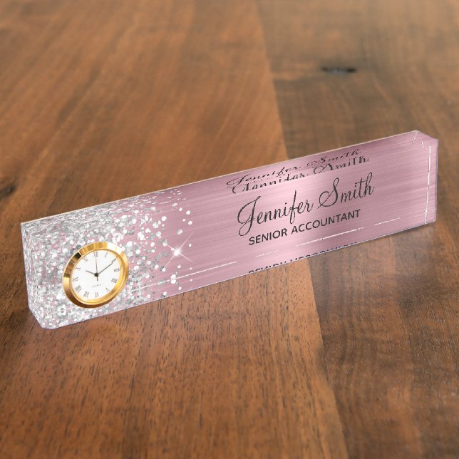 Porte-nom Glam rose argenté (Taille)