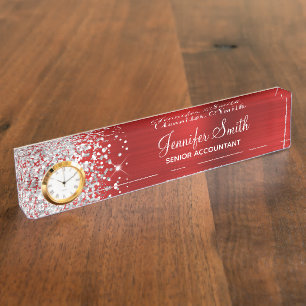 Porte-nom Glam rouge argent fillette