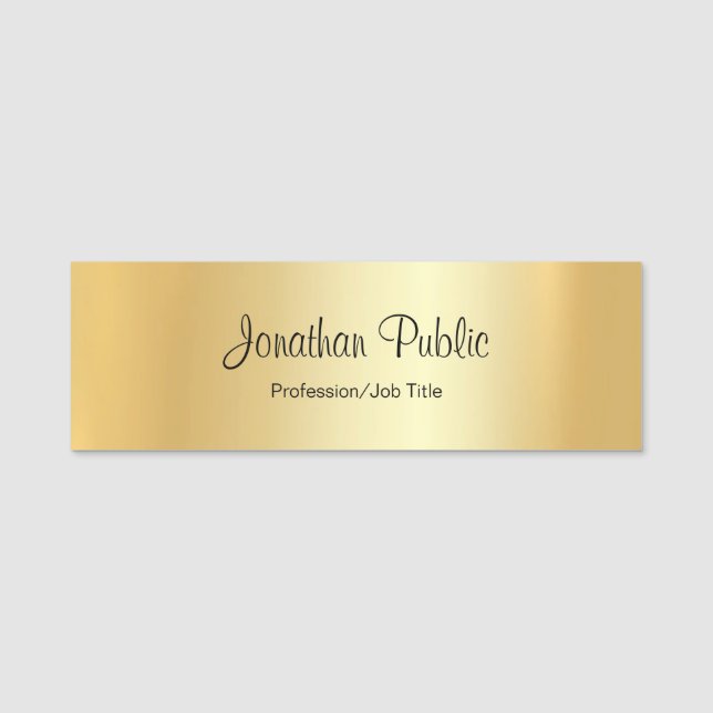Porte-nom Glamor Gold Petit Rectangle de script manuel moder (Devant)