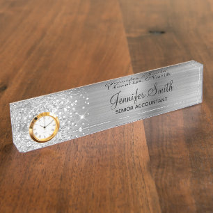 Porte-nom Glitterie fillette en argent Glam
