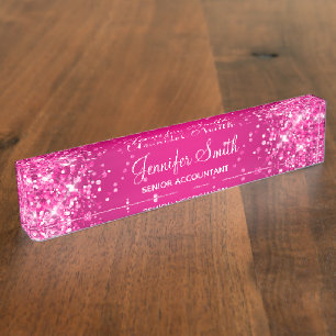 Porte-nom Glitterie rose chaud