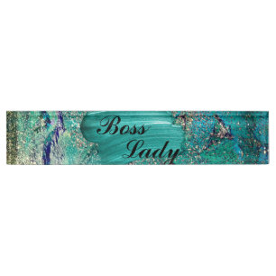 Porte-nom Glittery Aqua Peinture Strots Boss Lady
