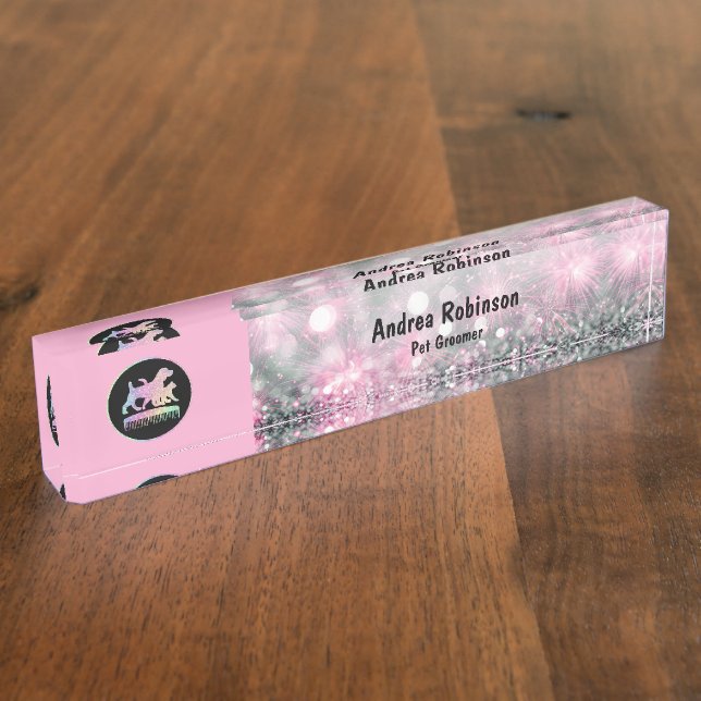 Porte-nom Glitzy Pet Grooming Monogramme Bureau Nom Plaque (Taille)