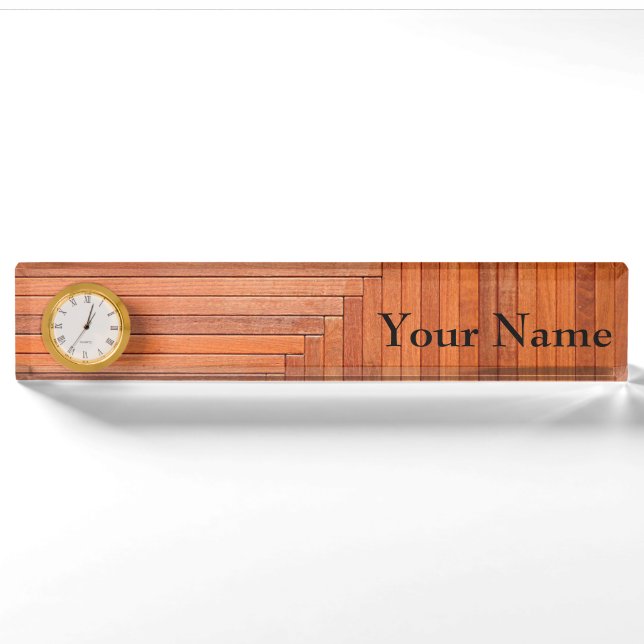 Porte-nom Glossy orange naturel wooden planks (Devant)