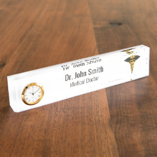 Porte-nom Gold Caduceus Black Wings Elegant Médicale Watch