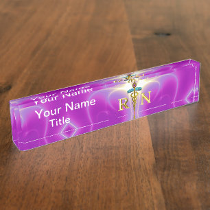 Porte-nom GOLD CADUCEUS INSCRIT INFIRMIER SYMBOLE Pink Fuchs