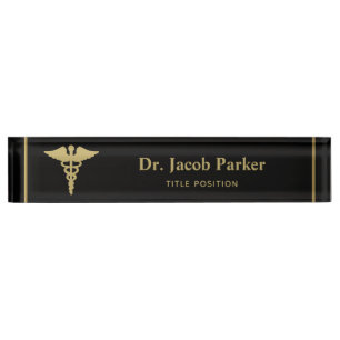 Porte-nom Gold Caduceus Médicale
