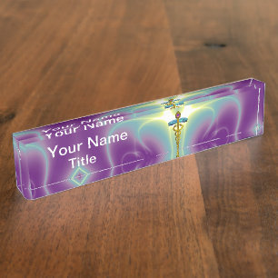 Porte-nom GOLD CADUCEUS, Vibrant violet vert