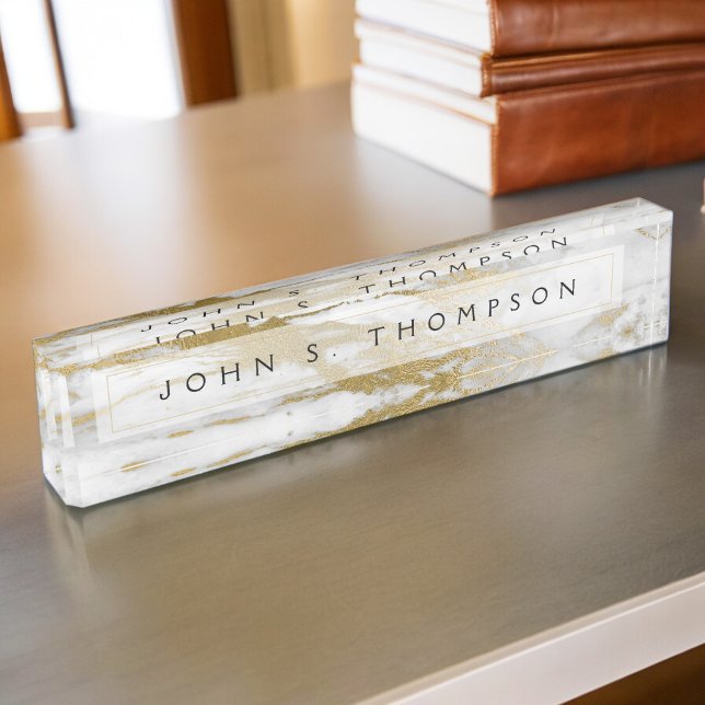 Porte-nom Gold et Marbre blanc Professional Modern (Créateur téléchargé)