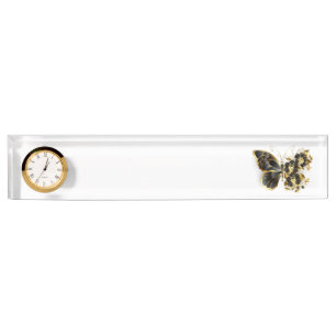 Porte-nom Gold flower Butterfly with Black Orchid