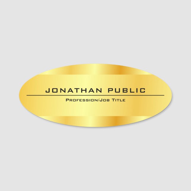 Porte-nom Gold Look Moderne Élégant Modèle Glam Oval (Devant)