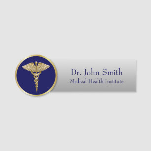 Porte-nom Gold Médicale Professional Caduceus Blue