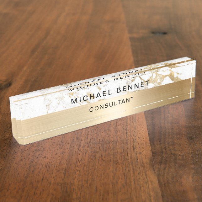 Porte-nom Gold Metallic Marbre blanc Consultant (Taille)