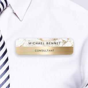 Porte-nom Gold Metallic Marbre blanc Consultant