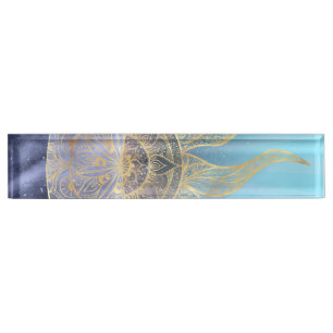 Porte-nom Gold Moon Sun Mandala Celestial Design