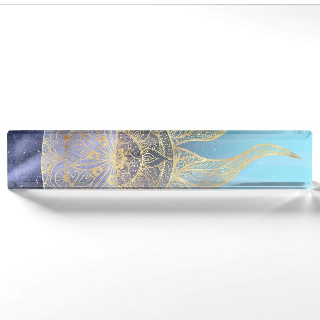 Porte-nom Gold Moon Sun Mandala Celestial Design (Devant)