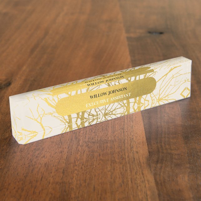 Porte-nom Gold Tree Branches Motif Arrière - plan beige (Taille)