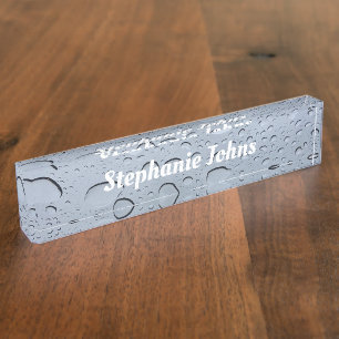 Porte-nom gouttelette d'eau Abstrait Motif gris blanc Monogr