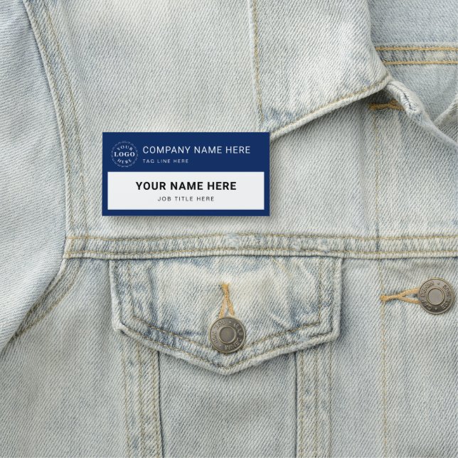 Porte-nom Grand rectangle blanc et marine personnalisé (En situation)