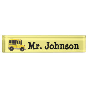 Porte-nom Grand Yellow School Bus Enseignant Principal Condu