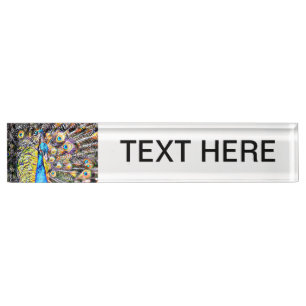 Porte-nom graphique artistique de paon et de plumes