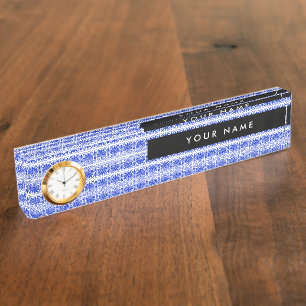 Porte-nom Grec Fret Arabesque Bleu, Votre Nom, Personnaliser