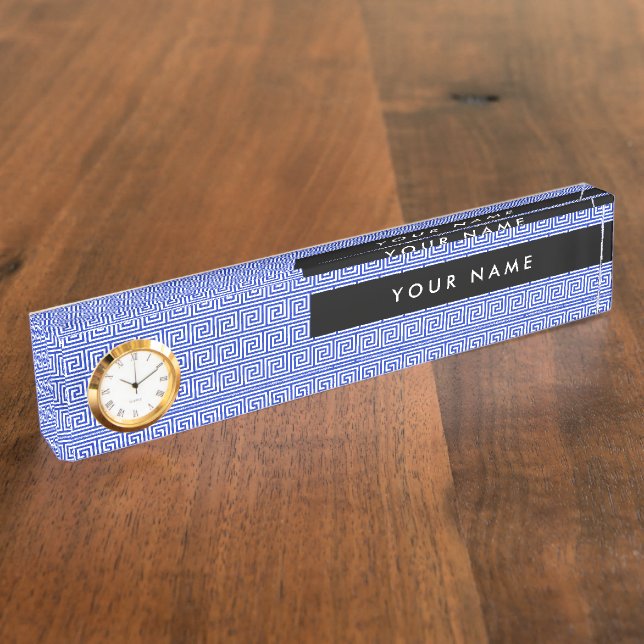 Porte-nom Grec Meander Key Blue, Votre Nom, Personnaliser (Taille)