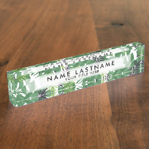 Porte-nom Green Jungle Feuilles Tropical Nature Motif Chic