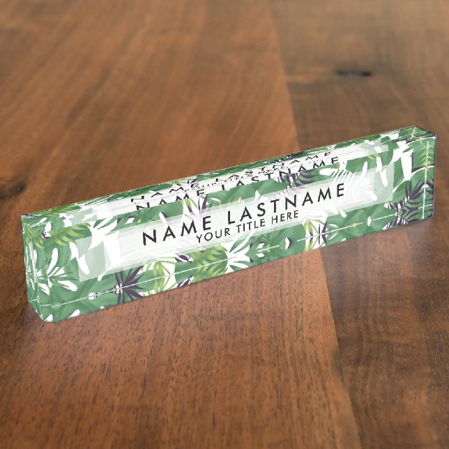 Porte-nom Green Jungle Feuilles Tropical Nature Motif Chic (Taille)