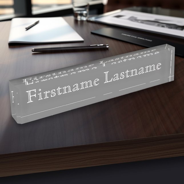 Porte-nom Gris de base avec nom fantaisie (Personalized Name Plate - Custom Executive Desk Plate with Name)