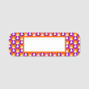 Porte-nom Halloween Boo Ghost Purple et Carrés orange