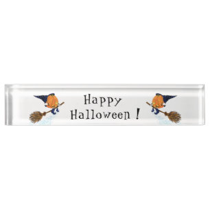 Porte-nom Halloween Desk Name Plate Witch Pumpkin Flying