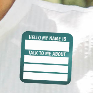 Porte-nom Hello Name Tag Talk to me About