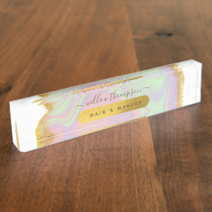Porte-nom Holographic Gold Parties scintillant Modern Office