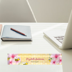 Porte-nom Honecomb joyeux bosse abeilles rose florales