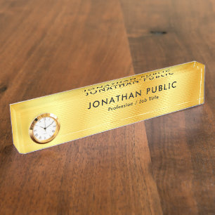 Porte-nom Horloge Modèle moderne élégante en or noir personn