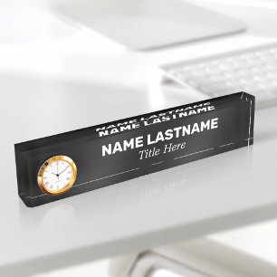 Porte-nom Horloge noire moderne minimaliste simple personnal