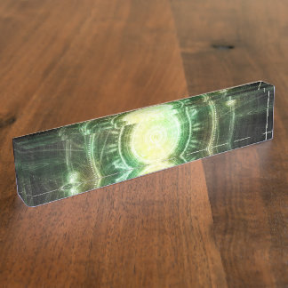 Porte-nom Horloge verte de chaos, fractale de Steampunk