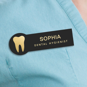 Porte-nom Hygiéniste Dentaire Moderne Dent en Or