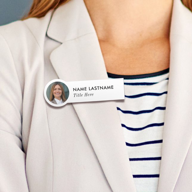 Porte-nom ID photo Simple Sleek Basic White Business Titre (Créateur téléchargé)