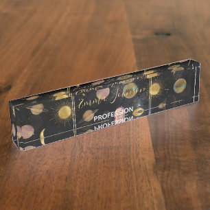 Porte-nom Illustration Gold Sun Moon Planètes Space