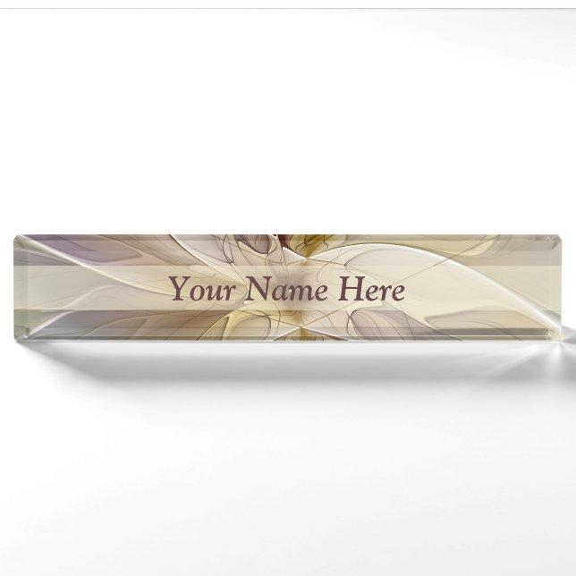 Porte-nom Imaginaire Floral Gold Eggplant Texte d'art Abstra (Devant)