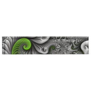 Porte-nom Imaginaire Monde Vert Et Gris Art Fractal Abstrait