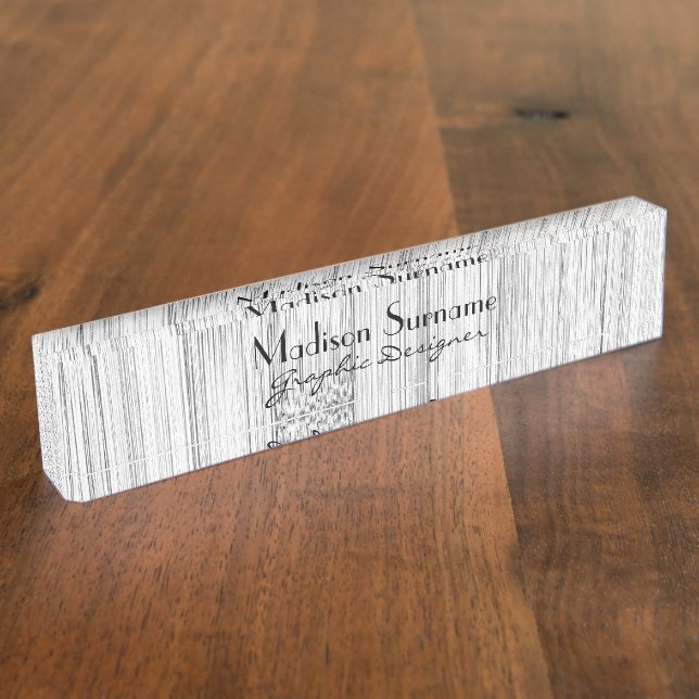 Porte-nom imprimé en bambou gris cool avec texte (Taille)