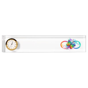 Porte-nom Infini lumineux avec papillon arc-en-ciel