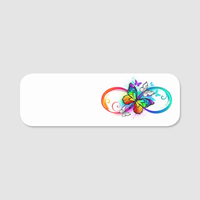 Porte-nom Infini lumineux avec papillon arc-en-ciel (Devant)
