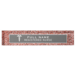 Porte-nom Infirmière inscrite Caduceus Rose Parties scintil